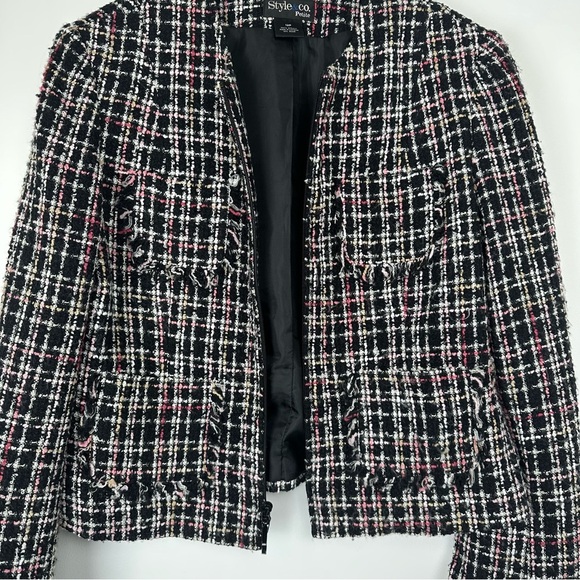 Style & Co Jacket Size 12 Petite Tweed 2 Way Zip  Preppy Business Casual - Picture 3 of 11